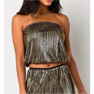 Bold Elements Metallic Bandeau Strapless Top Women's Sleeveless Crop Size L
